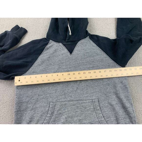 J Crew Vintage Fleece Hoodie Men M Cotton Raglan Pullover V Insert Gray Black - Picture 4 of 8